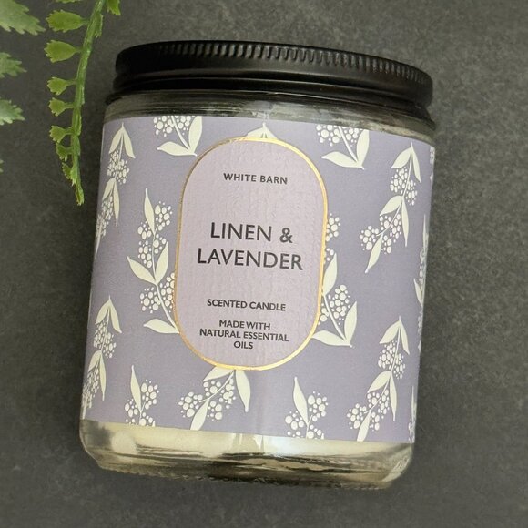 BBW Linen & Lavender White Barn Bath & Body Works Mason Jar Single Wick Candle - Picture 5 of 10